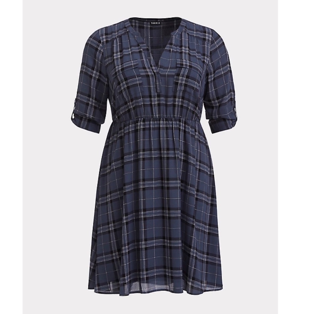 Torrid Harper Blue Plaid Georgette Shirtdress